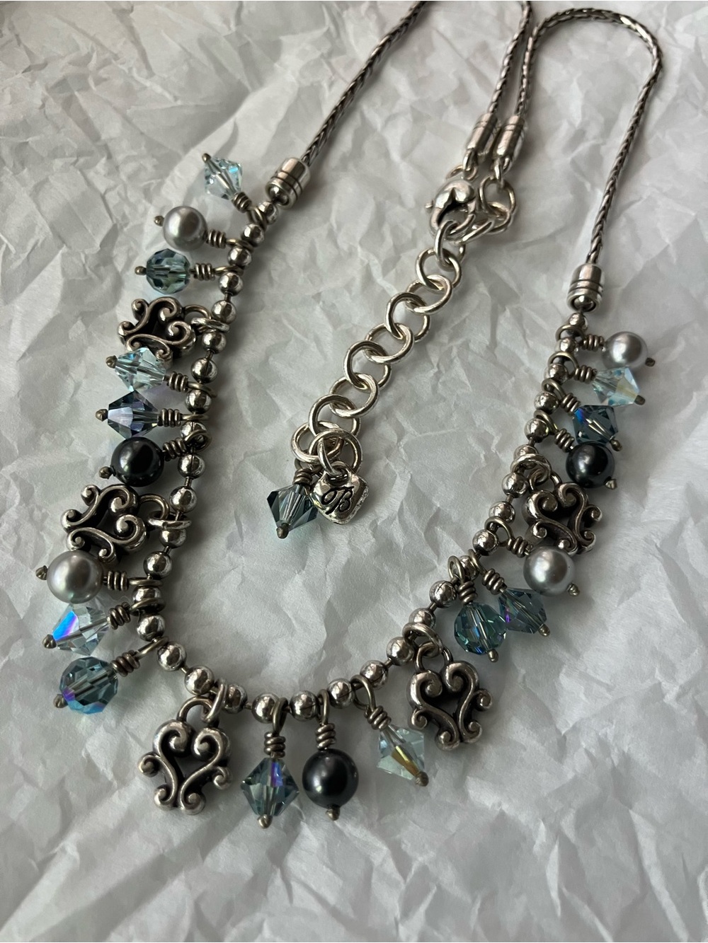 Vintage Brighton Cannes Silver Blue Crystal Heart Necklace